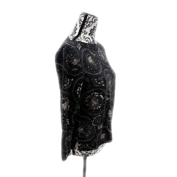 Talbots 100% Merino Wool Black Beige Medallion Print Pullover Warm Sweater - Picture 4 of 13